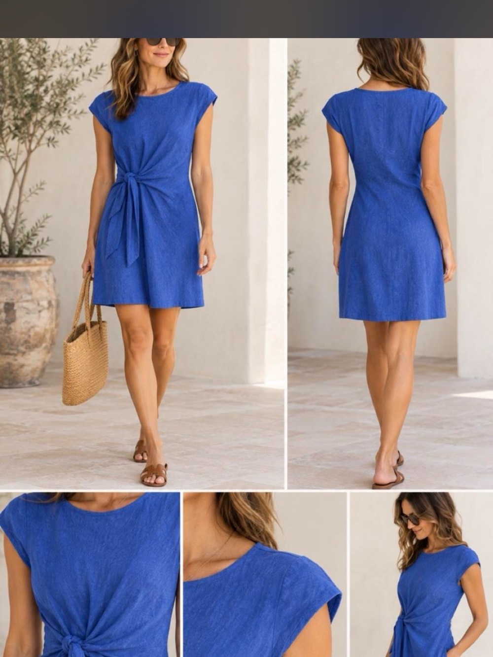 Talbots Cornflower Blue Cap-Sleeve Twist-Front Mini Dress